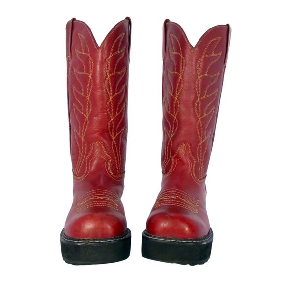 JOHN FLUEVOG F-Shoe Brick Red Leather Cowboy Boots Wom 10.5 - Made in MEXICO - Picture 4 of 11